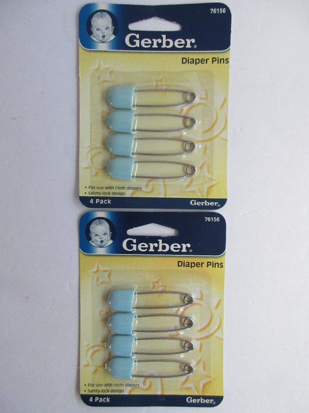 Gerber Diaper Pins 2 Packs Blue 76156 2004 NEW & Sealed Safety-Lock Design
